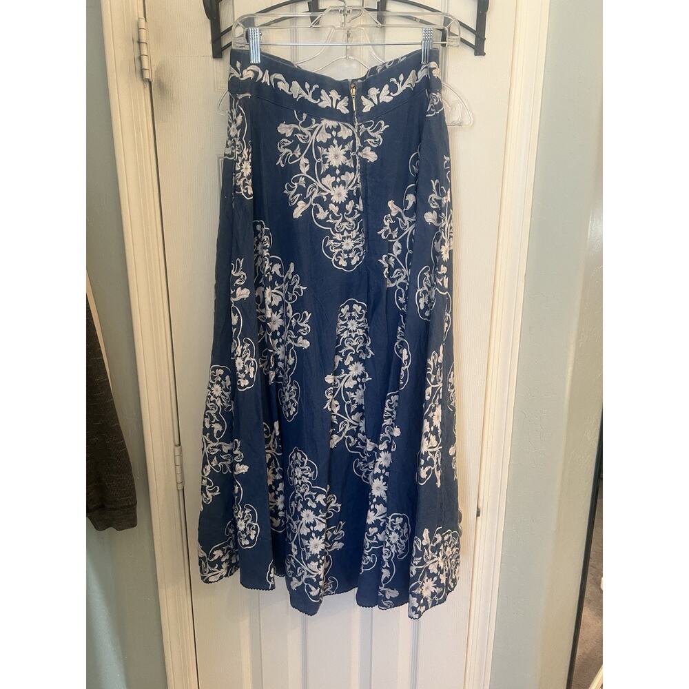 Agua Bendita Bergamots Skirt Large In Ribbons Maxi Linen Blue - Picture 3 of 3